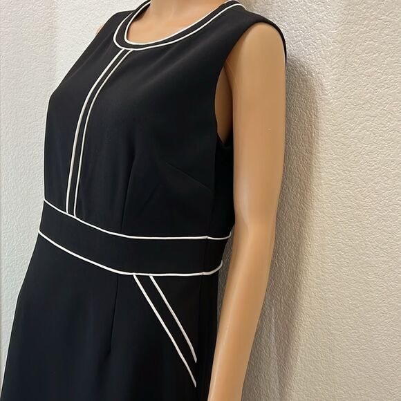 Anne Klein Woman’s Dress Sz 10 Black White Piping Scoop Neck Midi Sleeveless - Picture 3 of 12